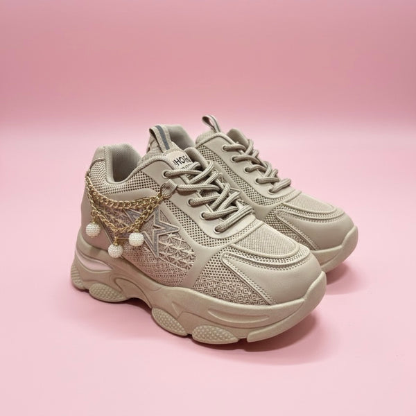 Beige High Heel Female Joggers H-2 (Chunky Sole)