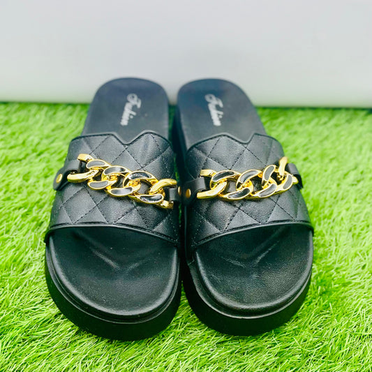 GOLD CHAIN CASUAL SLIPPERS - 1958 BLACK