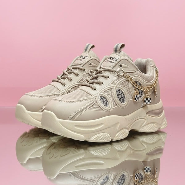 Beige High Heel Female Joggers H-3 (Chunky Sole)