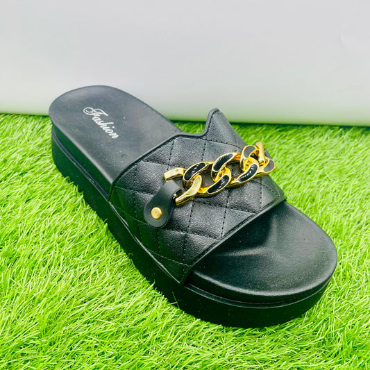 GOLD CHAIN CASUAL SLIPPERS - 1958 BLACK