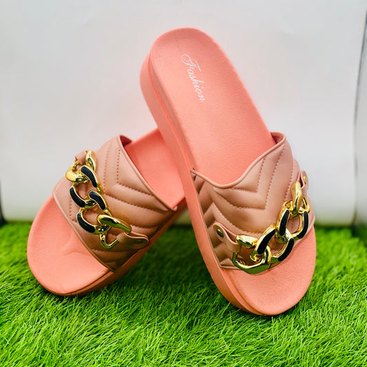 GOLD CHAIN CASUAL SLIPPERS - 1958 PINK